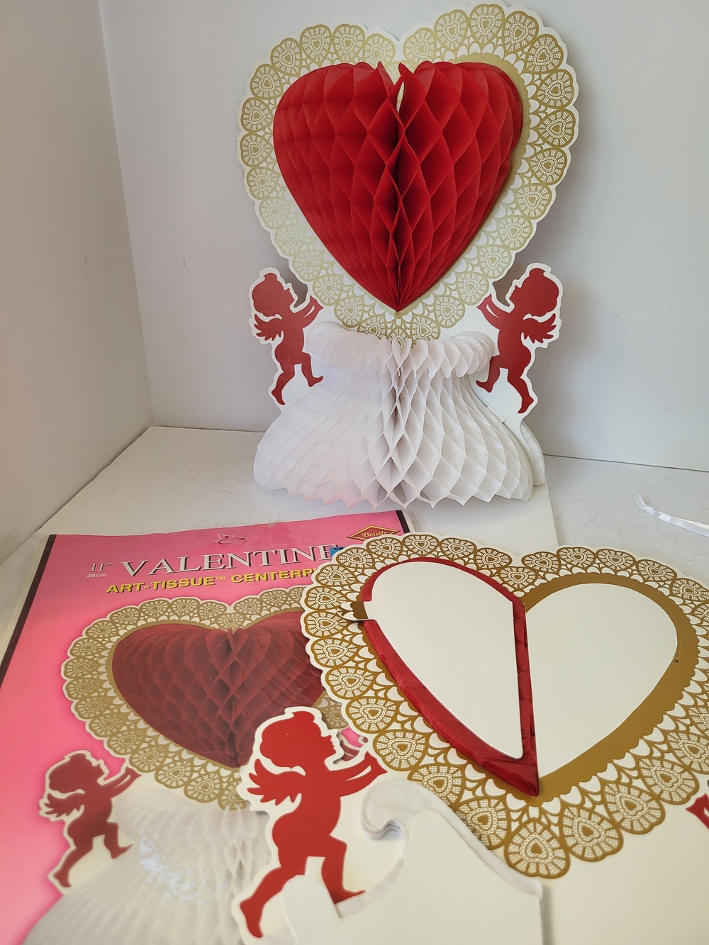 2 Vintage Valentine Honeycomb Heart Centerpiece 11" Beistle